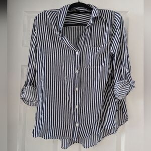 Blue and White Striped Button-Up Shirt